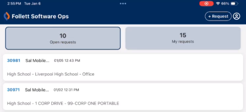 Home screen for a request.